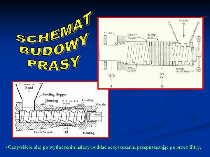  • Oczywiście olej po wytłoczeniu należy poddać oczyszczeniu przepuszczając go przez filtry. 