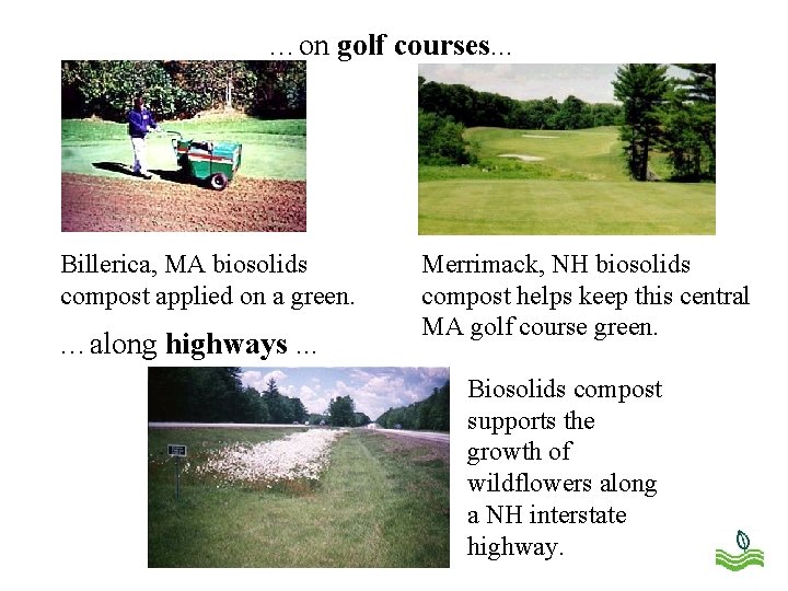 …on golf courses. . . Billerica, MA biosolids compost applied on a green. …along