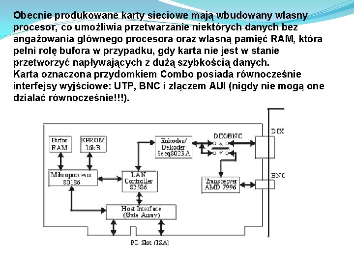 Obecnie produkowane karty sieciowe mają wbudowany własny procesor, co umożliwia przetwarzanie niektórych danych bez