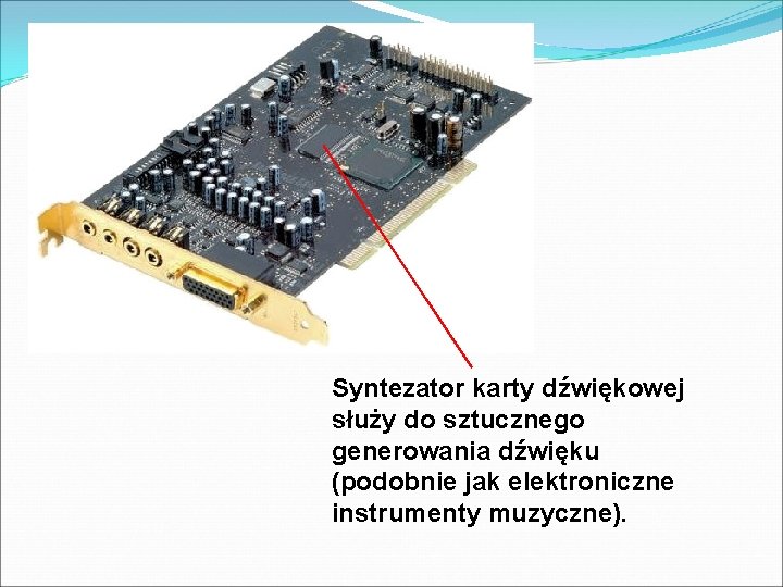 Syntezator karty dźwiękowej służy do sztucznego generowania dźwięku (podobnie jak elektroniczne instrumenty muzyczne). 