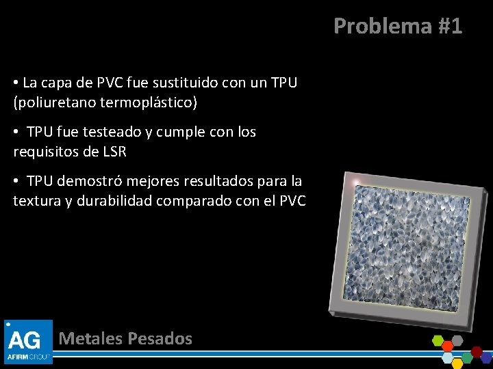 Problema #1 • La capa de PVC fue sustituido con un TPU (poliuretano termoplástico)