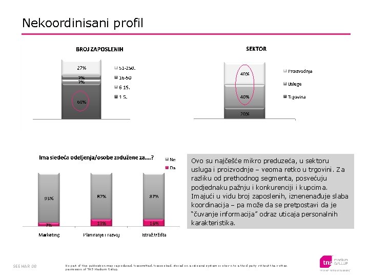 Nekoordinisani profil Ovo su najčešće mikro preduzeća, u sektoru usluga i proizvodnje – veoma