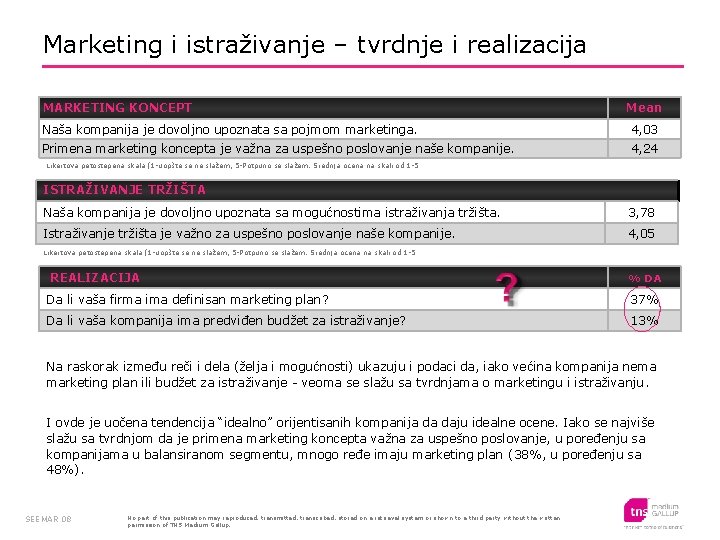 Marketing i istraživanje – tvrdnje i realizacija MARKETING KONCEPT Mean Naša kompanija je dovoljno