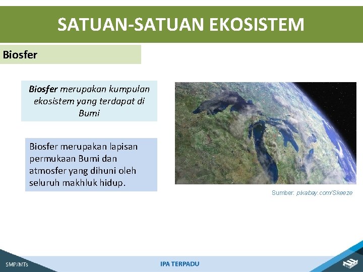 SATUAN-SATUAN EKOSISTEM Biosfer merupakan kumpulan ekosistem yang terdapat di Bumi Biosfer merupakan lapisan permukaan