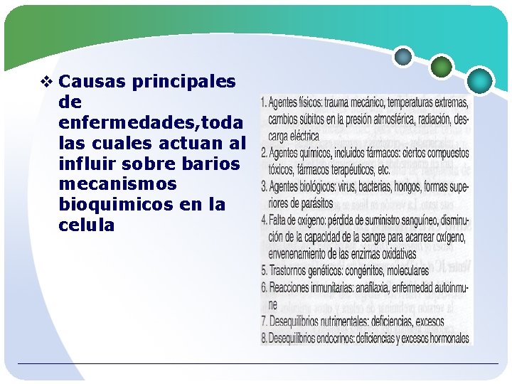 v Causas principales de enfermedades, toda las cuales actuan al influir sobre barios mecanismos