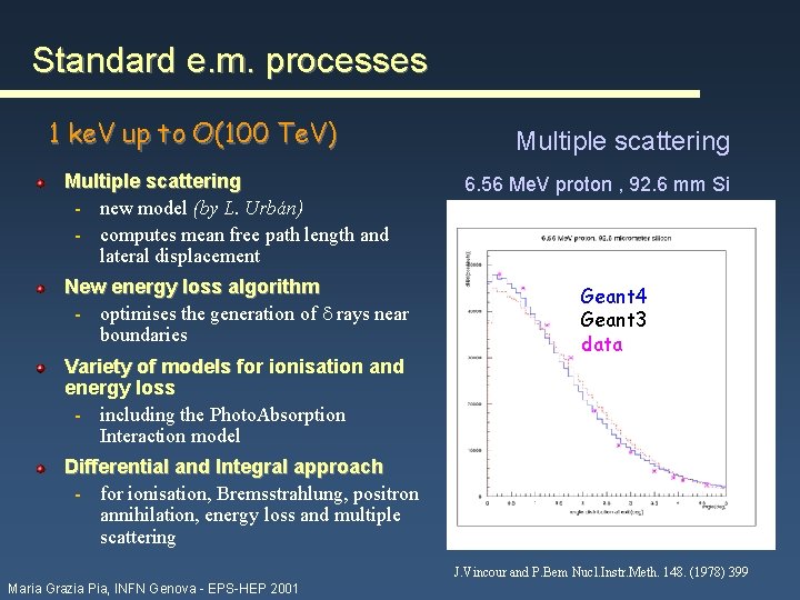 Standard e. m. processes 1 ke. V up to O(100 Te. V) Multiple scattering