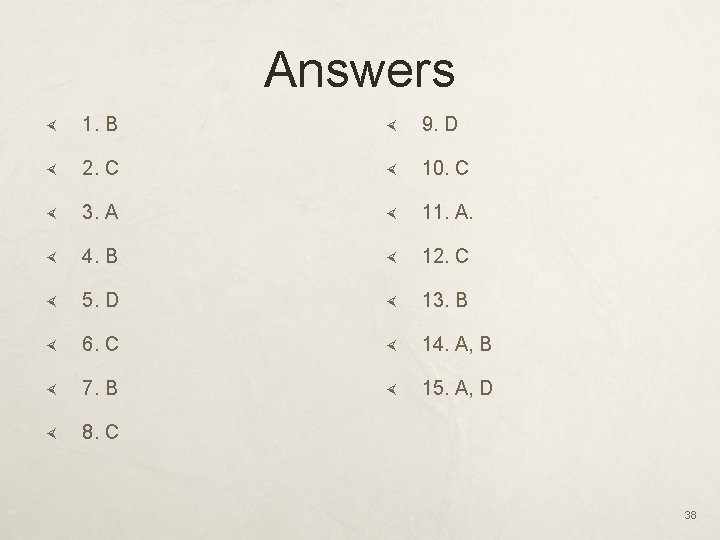 Answers 1. B 9. D 2. C 10. C 3. A 11. A. 4.