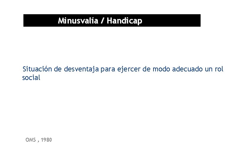 Minusvalía / Handicap Situación de desventaja para ejercer de modo adecuado un rol social