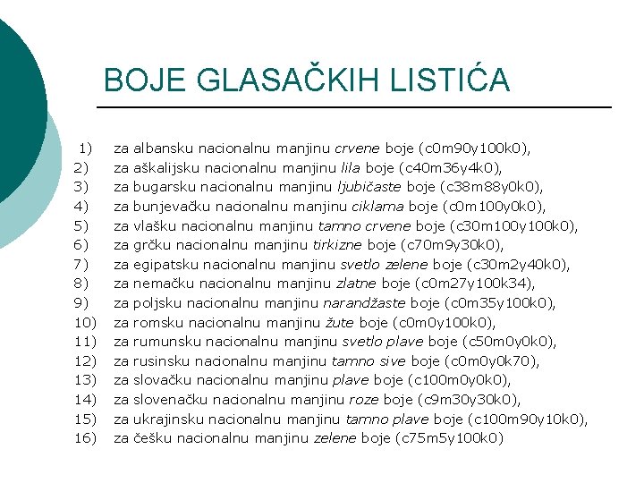 BOJE GLASAČKIH LISTIĆA 1) 2) 3) 4) 5) 6) 7) 8) 9) 10) 11)