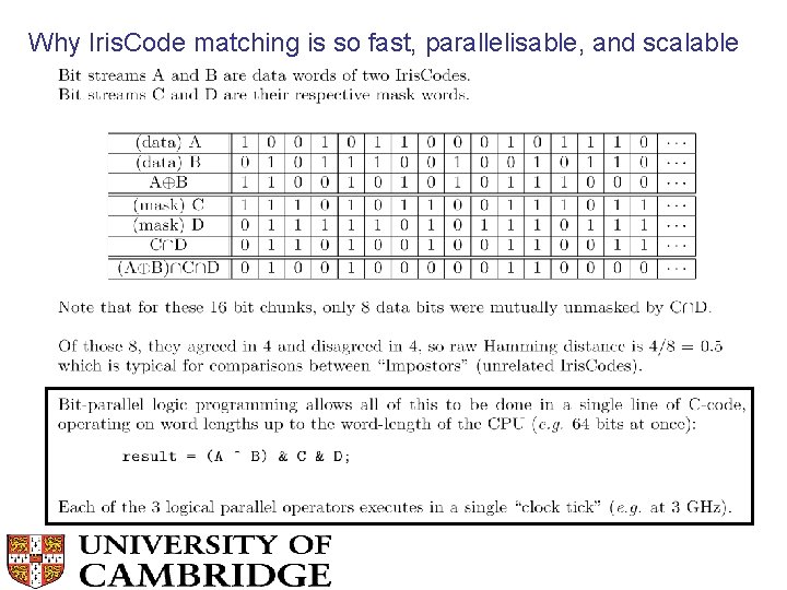 Why Iris. Code matching is so fast, parallelisable, and scalable 