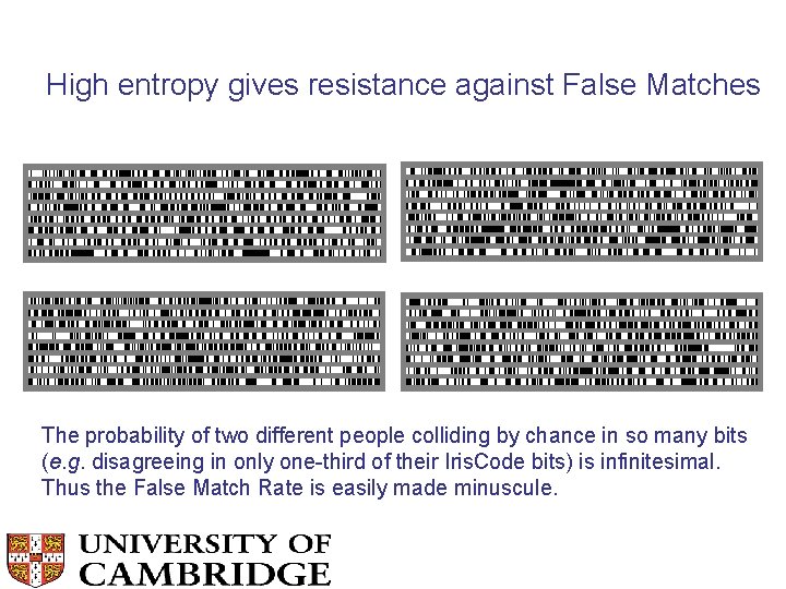 High entropy gives resistance against False Matches The probability of two different people colliding