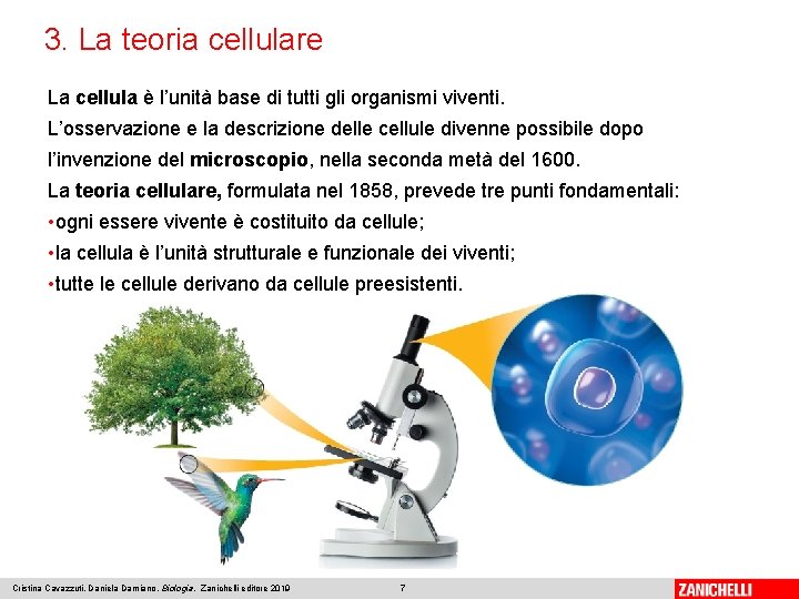 3. La teoria cellulare La cellula è l’unità base di tutti gli organismi viventi.