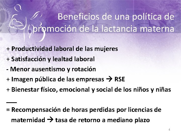 Beneficios de una política de promoción de la lactancia materna + Productividad laboral de