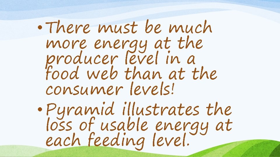  • There must be much more energy at the producer level in a