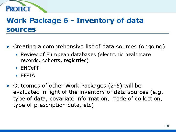 Work Package 6 - Inventory of data sources • Creating a comprehensive list of