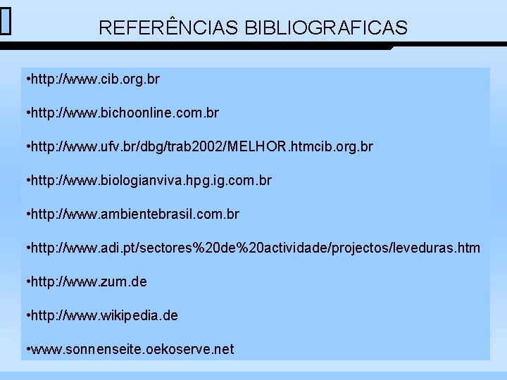 REFERÊNCIAS BIBLIOGRAFICAS • http: //www. cib. org. br • http: //www. bichoonline. com. br