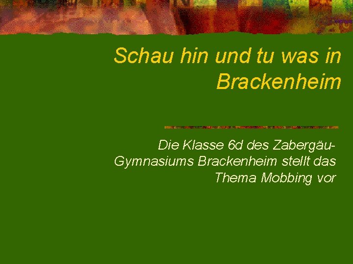 Schau hin und tu was in Brackenheim Die Klasse 6 d des Zabergäu. Gymnasiums