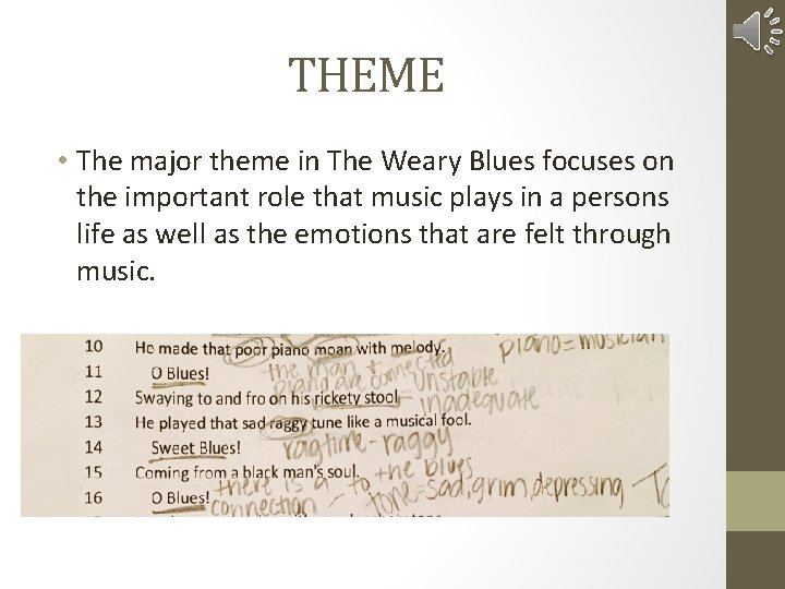 THEME • The major theme in The Weary Blues focuses on the important role