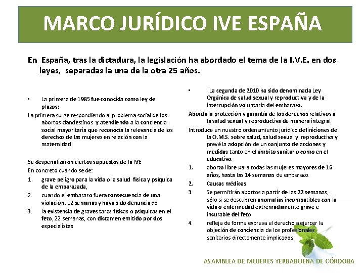 MARCO JURÍDICO IVE ESPAÑA En España, tras la dictadura, la legislación ha abordado el