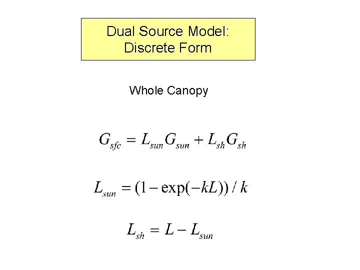 Dual Source Model: Discrete Form Whole Canopy 