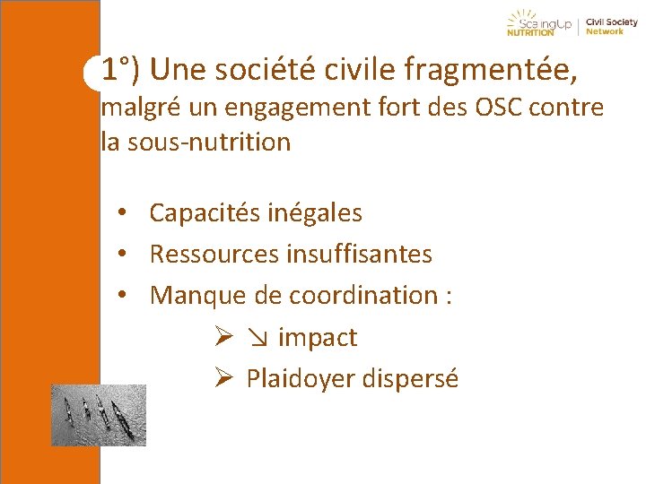 1°) Une société civile fragmentée, malgré un engagement fort des OSC contre la sous-nutrition