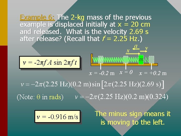 Example 6: The 2 -kg mass of the previous example is displaced initially at