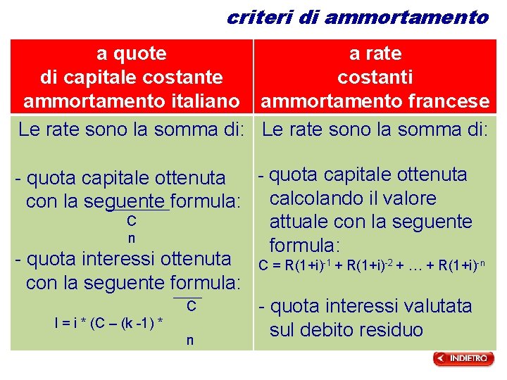 criteri di ammortamento a quote a rate di capitale costanti ammortamento italiano ammortamento francese