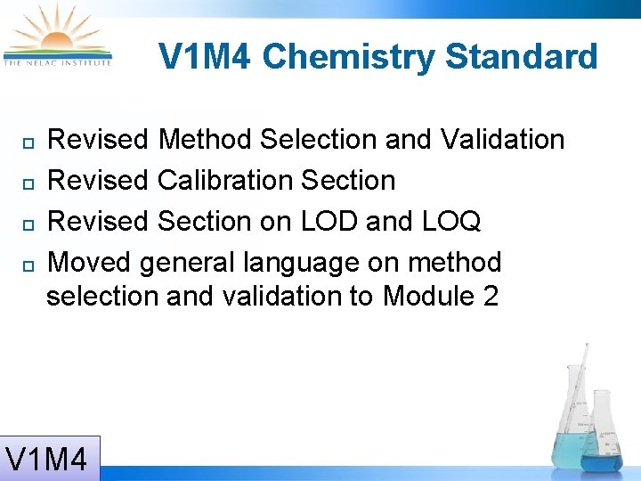 V 1 M 4 Chemistry Standard Revised Method Selection and Validation Revised Calibration Section