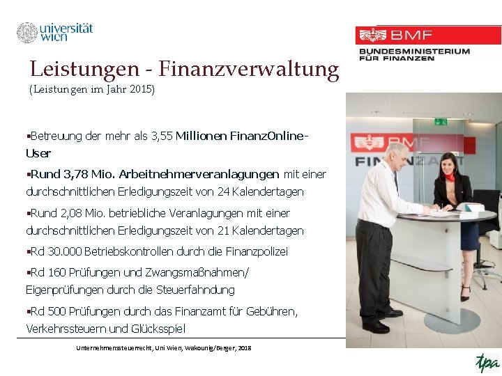 Leistungen - Finanzverwaltung (Leistungen im Jahr 2015) §Betreuung der mehr als 3, 55 Millionen