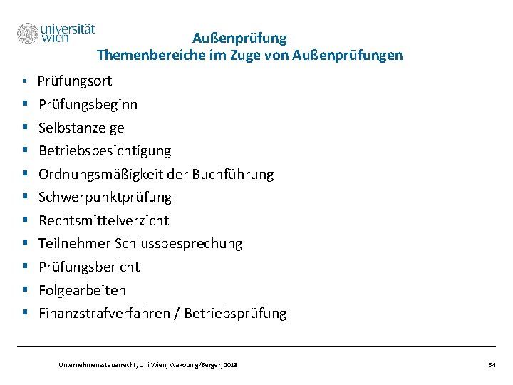  Außenprüfung Themenbereiche im Zuge von Außenprüfungen § Prüfungsort § Prüfungsbeginn § Selbstanzeige §