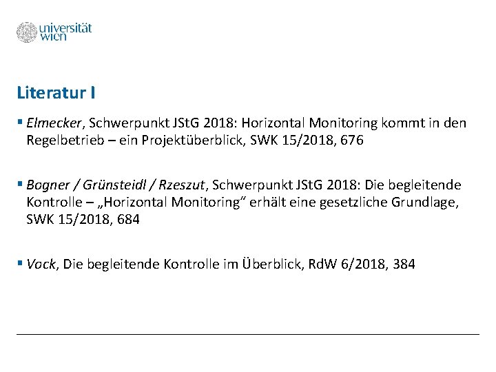 Literatur I § Elmecker, Schwerpunkt JSt. G 2018: Horizontal Monitoring kommt in den Regelbetrieb