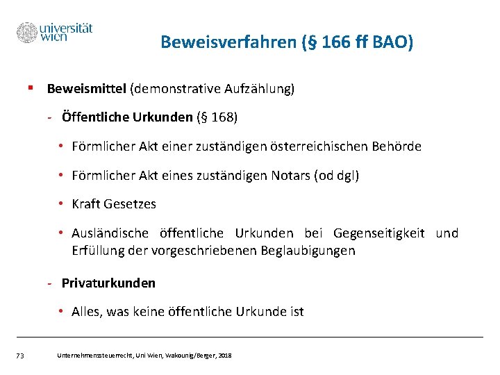 Beweisverfahren (§ 166 ff BAO) § Beweismittel (demonstrative Aufzählung) - Öffentliche Urkunden (§ 168)