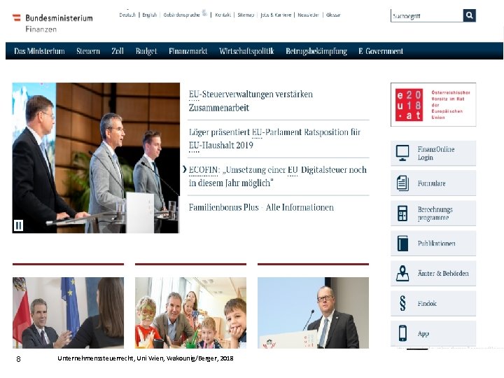 Finanzressort 8 Unternehmenssteuerrecht, Uni Wien, Wakounig/Berger, 2018 