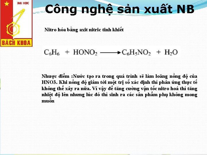 Công nghệ sản xuất NB Nitro hóa bằng axit nitric tinh khiết Nhược điểm