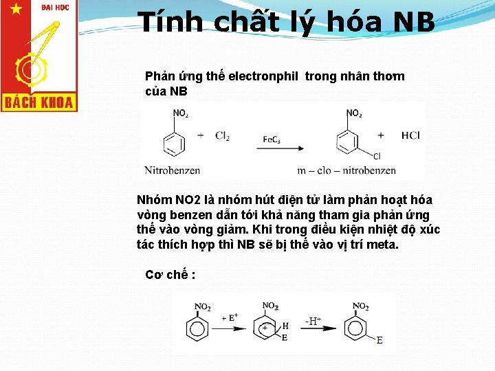 Tính chất lý hóa NB Phản ứng thế electronphil trong nhân thơm của NB