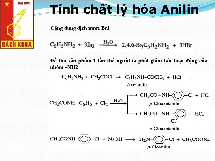 Tính chất lý hóa Anilin Cộng dung dịch nước Br 2 Để thu sản