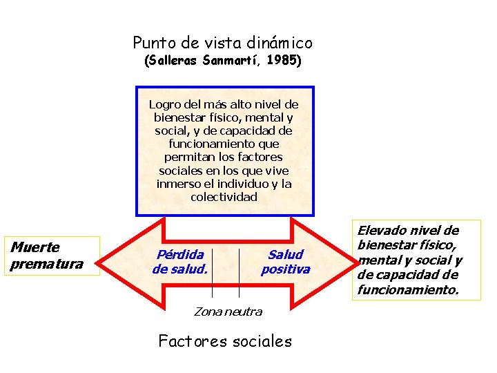 Punto de vista dinámico (Salleras Sanmartí, 1985) Logro del más alto nivel de bienestar