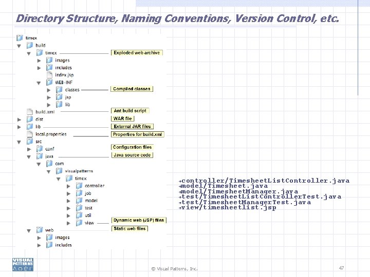 Directory Structure, Naming Conventions, Version Control, etc. controller/Timesheet. List. Controller. java model/Timesheet. java ➔model/Timesheet.