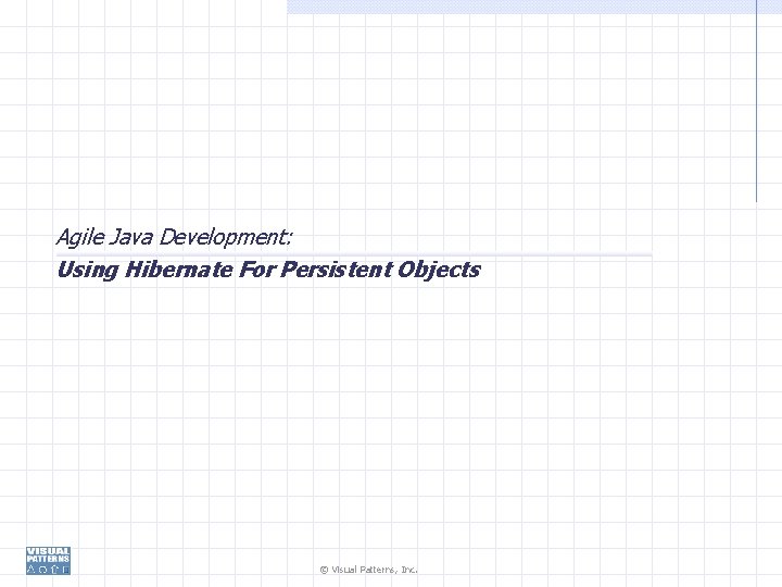 Agile Java Development: Using Hibernate For Persistent Objects © Visual Patterns, Inc. 