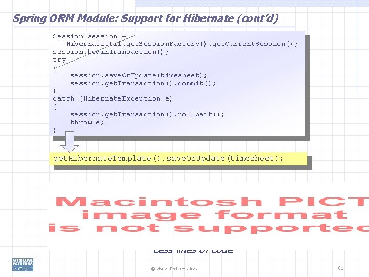 Spring ORM Module: Support for Hibernate (cont’d) Session session = Hibernate. Util. get. Session.