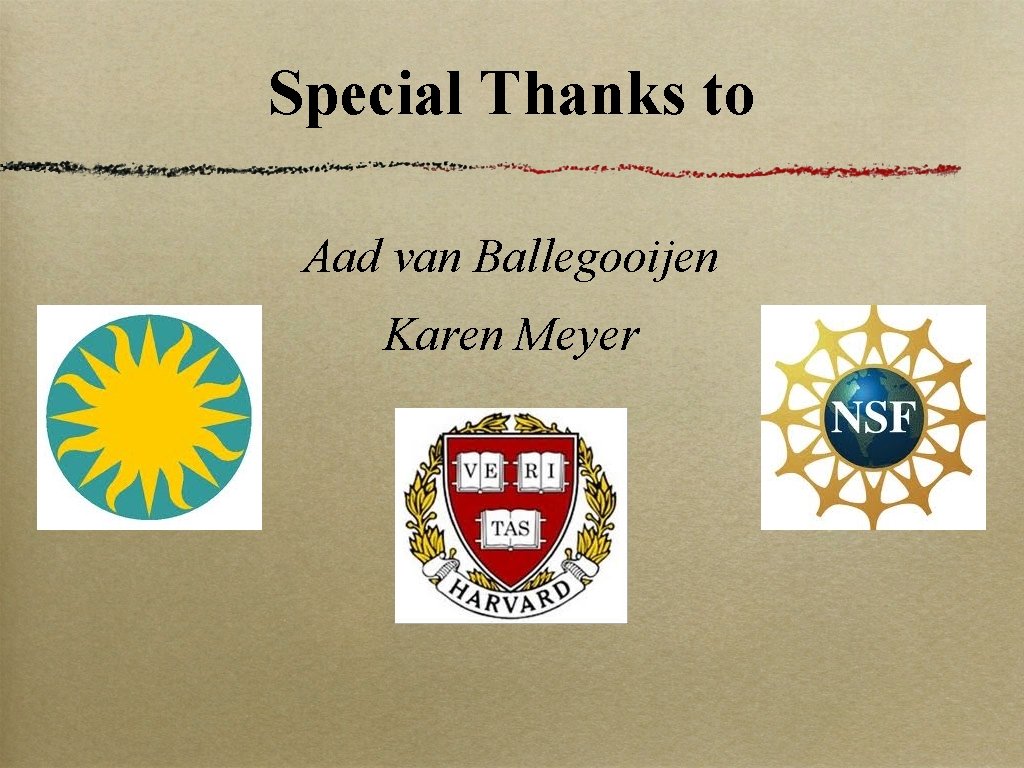 Special Thanks to Aad van Ballegooijen Karen Meyer 