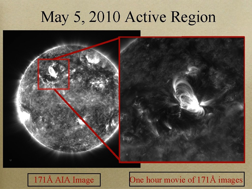 May 5, 2010 Active Region 171Å AIA Image One hour movie of 171Å images