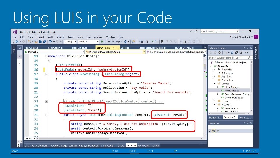 Using LUIS in your Code 
