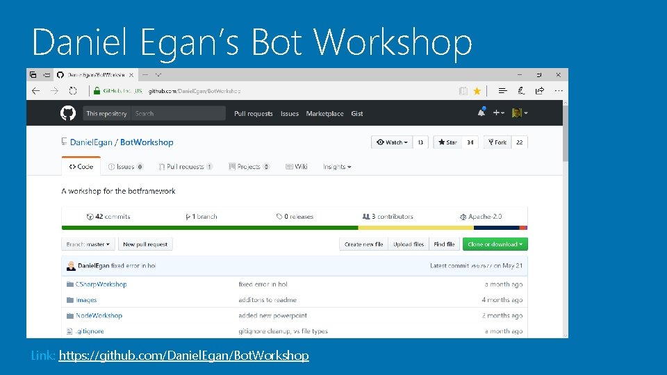 Daniel Egan’s Bot Workshop Link: https: //github. com/Daniel. Egan/Bot. Workshop 