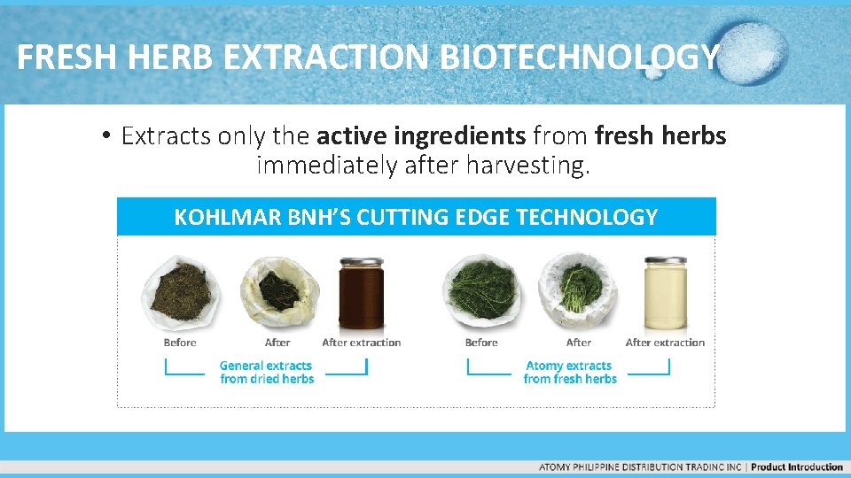 FRESH HERB EXTRACTION BIOTECHNOLOGY • Extracts only the active ingredients from fresh herbs immediately