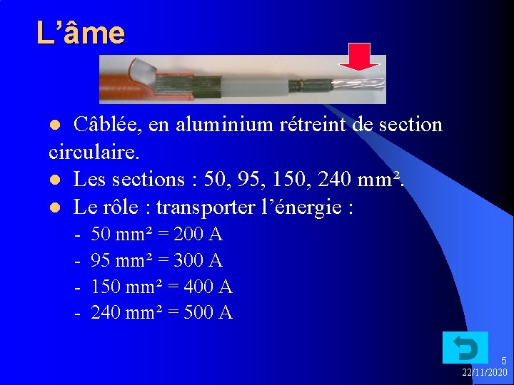 L’âme Câblée, en aluminium rétreint de section circulaire. l Les sections : 50, 95,