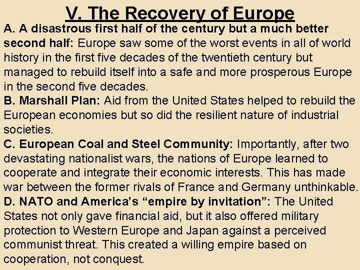 V. The Recovery of Europe A. A disastrous first half of the century but