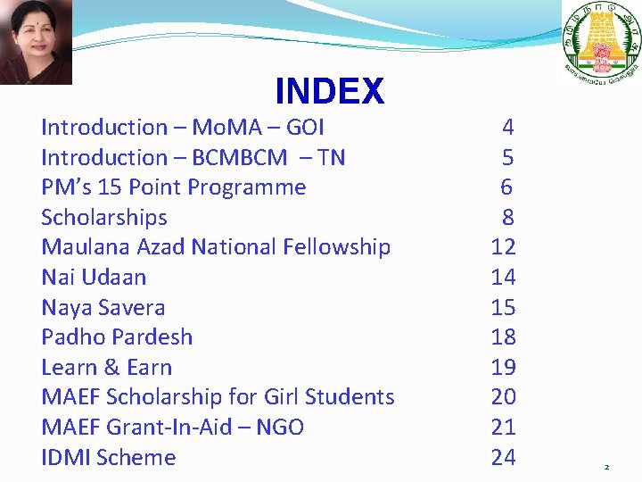 INDEX Introduction – Mo. MA – GOI Introduction – BCMBCM – TN PM’s 15