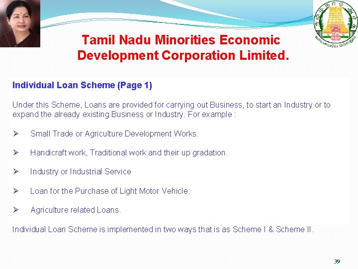 Tamil Nadu Minorities Economic Development Corporation Limited. Individual Loan Scheme (Page 1) Under this