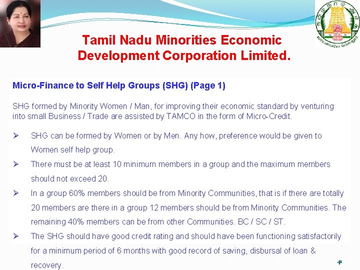 Tamil Nadu Minorities Economic Development Corporation Limited. Micro-Finance to Self Help Groups (SHG) (Page